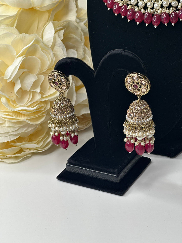 Izhaar Indian Polki Reverse AD Gold red Necklace with Earrings Tikka / Wedding Jewelry/ Traditional Jewelry/Wedding set/Reverse AD