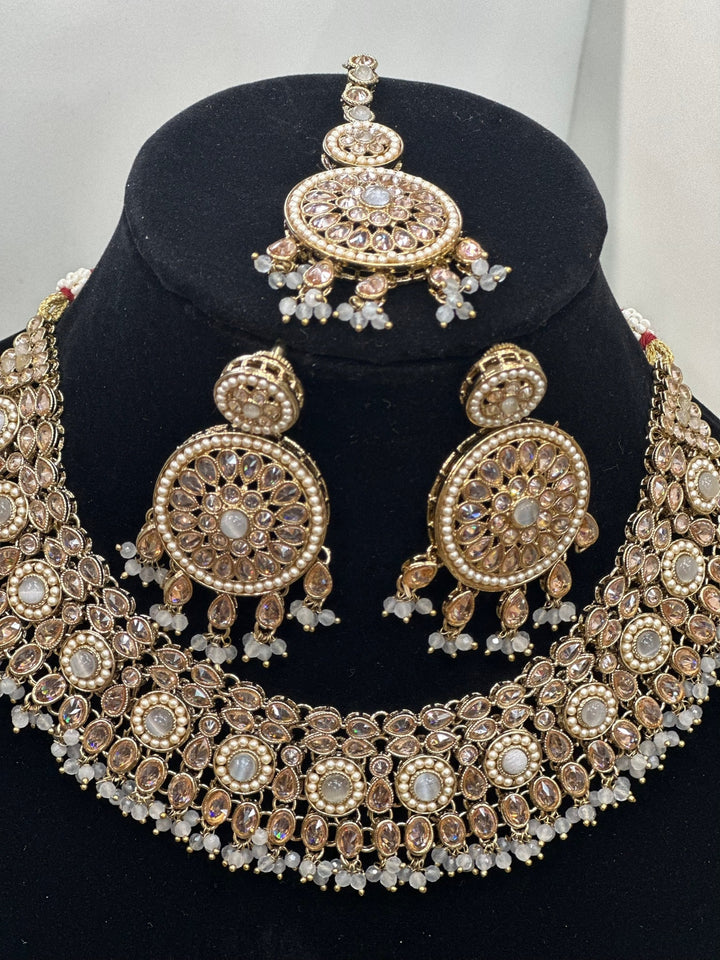 Izhaar Indian Polki Reverse AD Grey Color Necklace with Earrings Tikka / Wedding Jewelry/ Traditional Jewelry/Wedding set/Reverse AD.