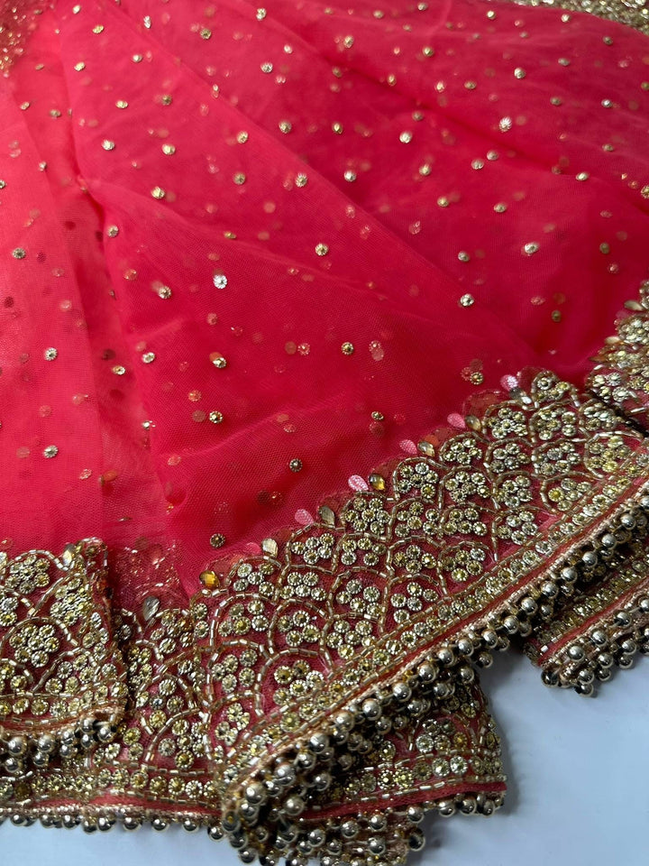 Traditional Red Embroidered  Zari Work Bridal Dupatta