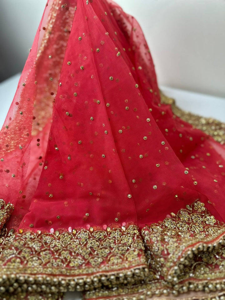 Traditional Red Embroidered  Zari Work Bridal Dupatta