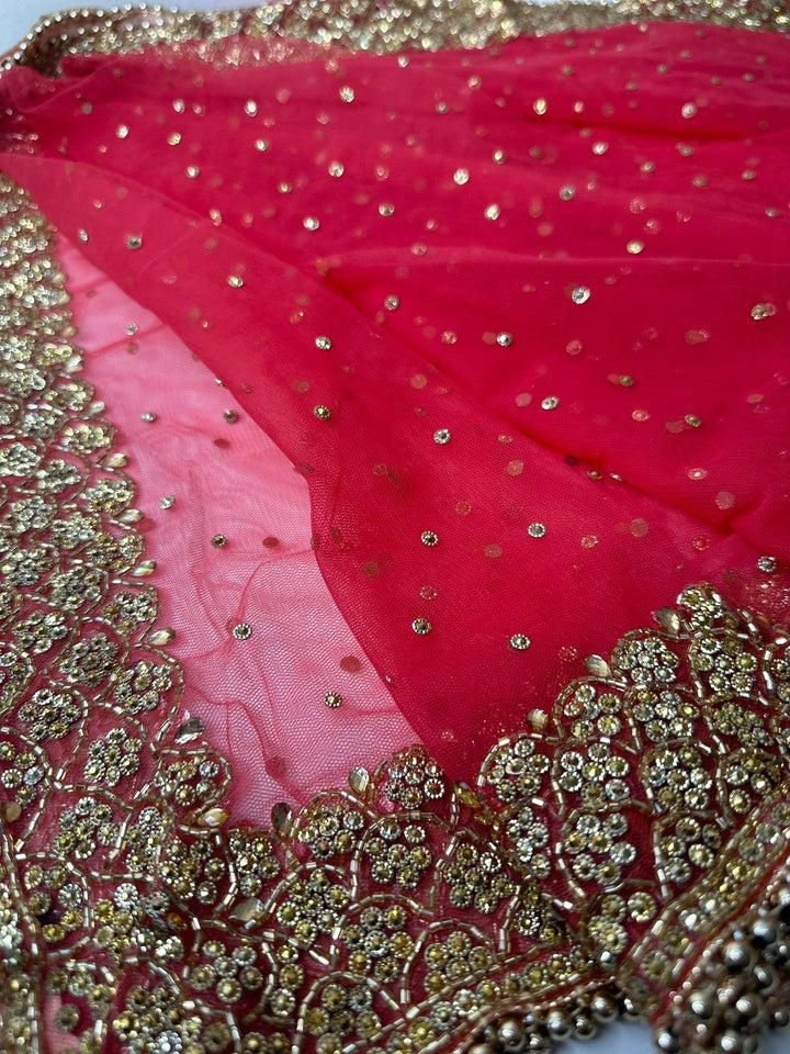 Traditional Red Embroidered  Zari Work Bridal Dupatta