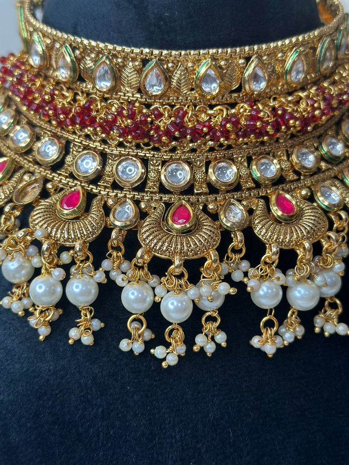 Izhaar Pink Color AD Polki Kundan Necklace with Earrings Tikka/Wedding Jewelry/Traditional Jewelry/Indian Pakistani wedding set.