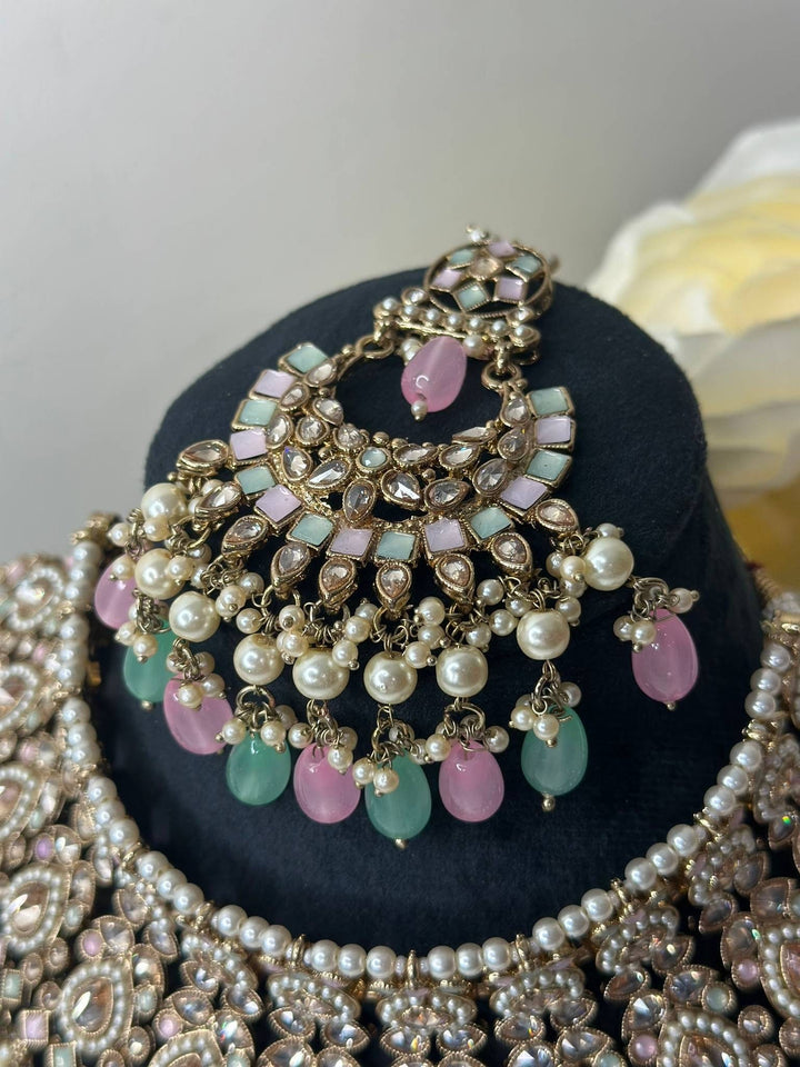 Izhaar Indian Polki Reverse AD Multi Color Necklace with Earrings Tikka/ Wedding Jewelry/ Traditional Jewelry/Wedding/Reverse AD.