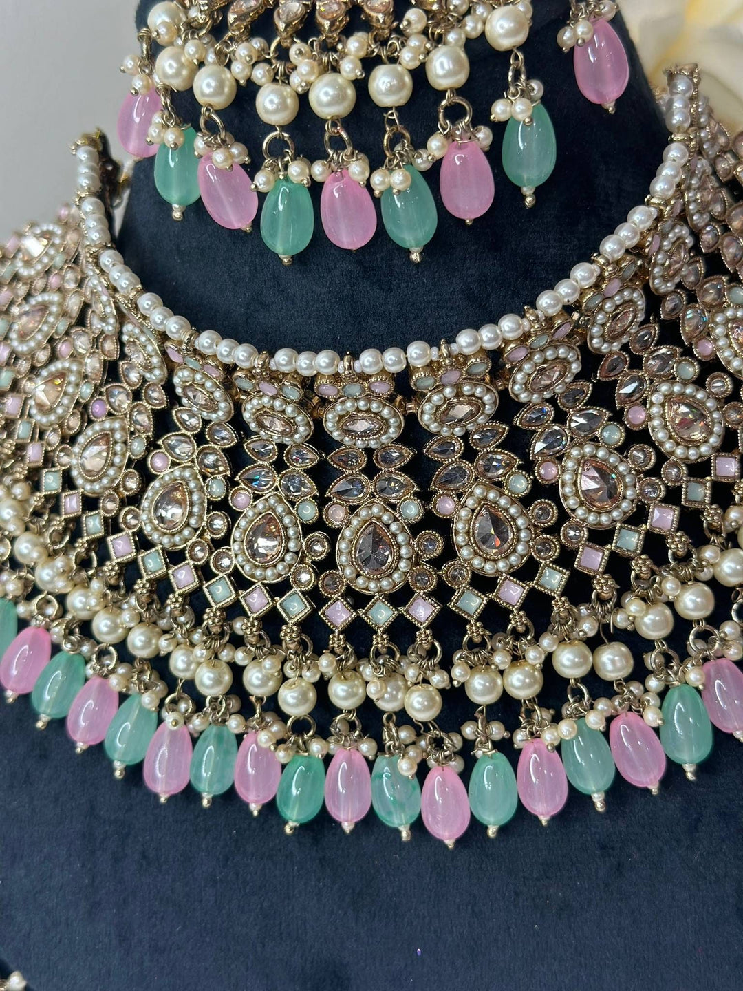 Izhaar Indian Polki Reverse AD Multi Color Necklace with Earrings Tikka/ Wedding Jewelry/ Traditional Jewelry/Wedding/Reverse AD.