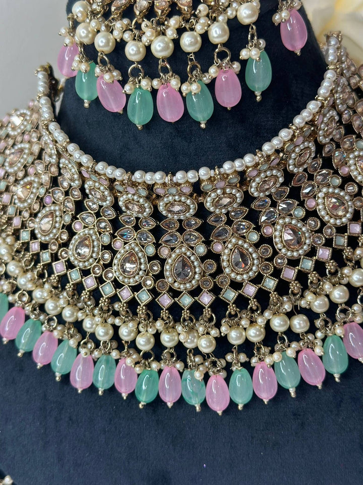 Izhaar Indian Polki Reverse AD Multi Color Necklace with Earrings Tikka/ Wedding Jewelry/ Traditional Jewelry/Wedding/Reverse AD.