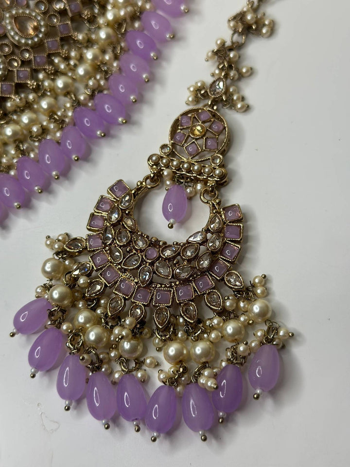 Izhaar Indian Polki Reverse AD Purple Color Necklace with Earrings Tikka/ Wedding Jewelry/ Traditional Jewelry/Wedding/Reverse AD.