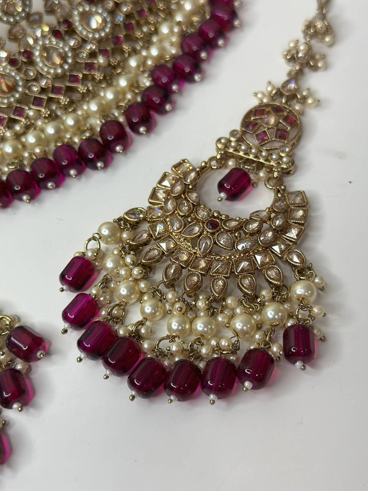 Izhaar Indian Polki Reverse AD Pink Color Necklace with Earrings Tikka/ Wedding Jewelry/ Traditional Jewelry/Wedding/Reverse AD.