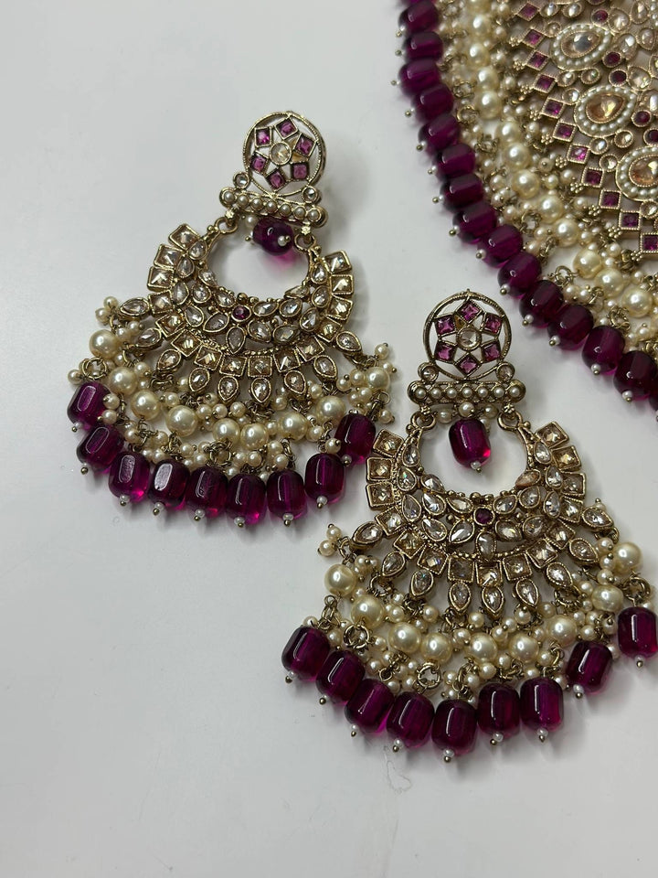 Izhaar Indian Polki Reverse AD Pink Color Necklace with Earrings Tikka/ Wedding Jewelry/ Traditional Jewelry/Wedding/Reverse AD.