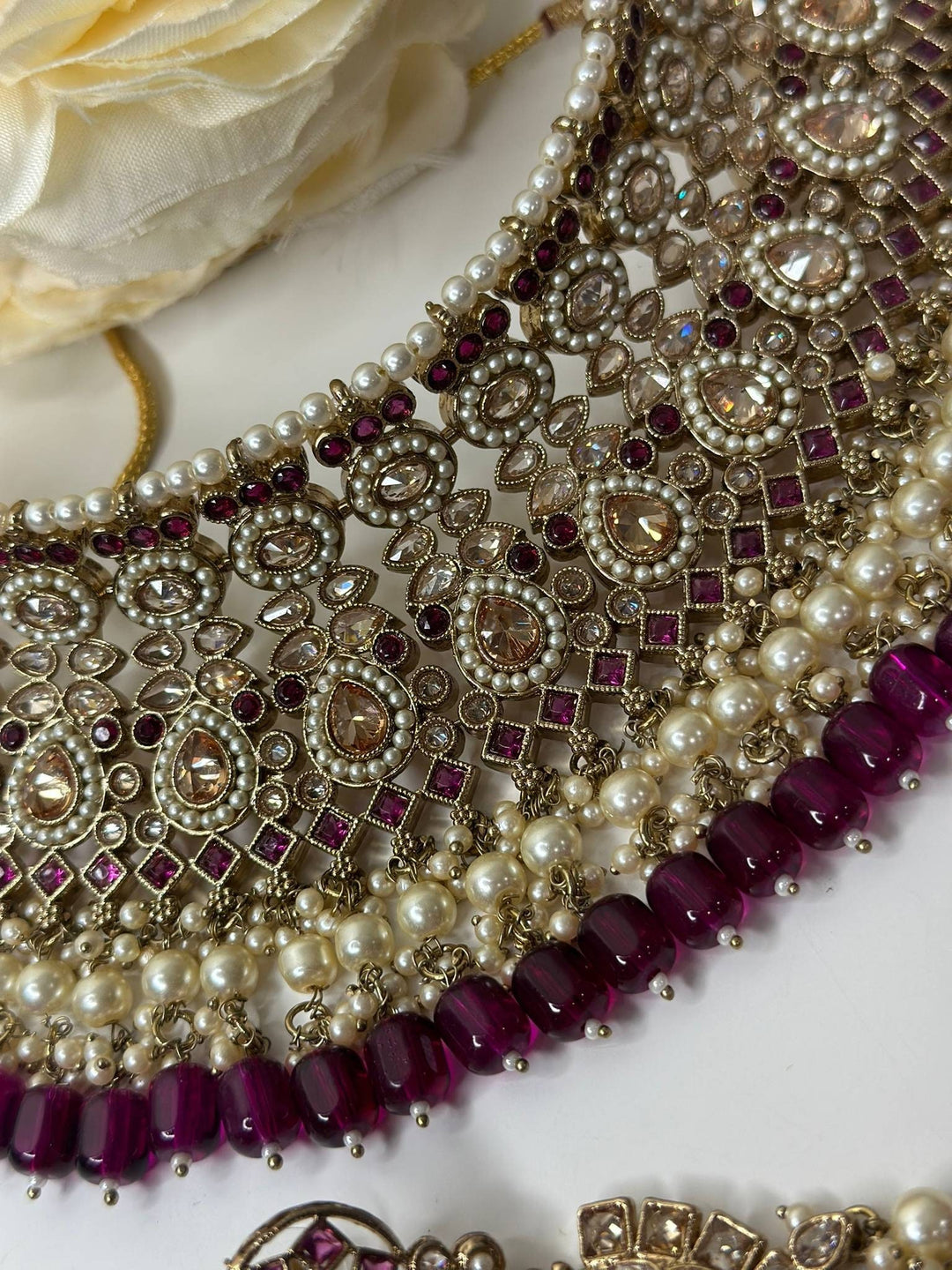 Izhaar Indian Polki Reverse AD Pink Color Necklace with Earrings Tikka/ Wedding Jewelry/ Traditional Jewelry/Wedding/Reverse AD.