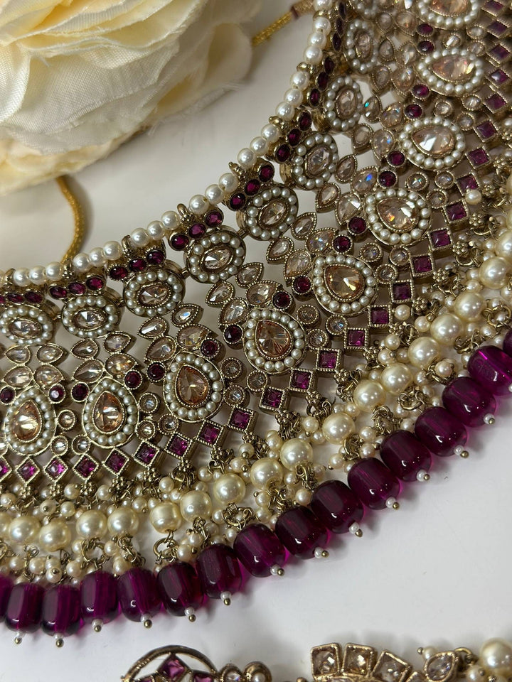 Izhaar Indian Polki Reverse AD Pink Color Necklace with Earrings Tikka/ Wedding Jewelry/ Traditional Jewelry/Wedding/Reverse AD.