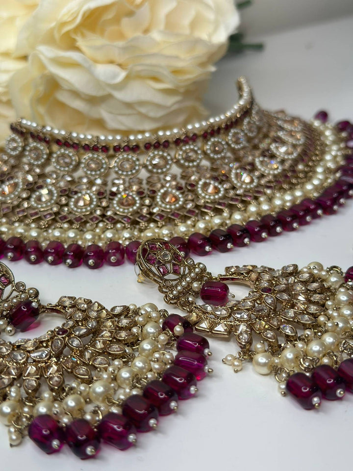 Izhaar Indian Polki Reverse AD Pink Color Necklace with Earrings Tikka/ Wedding Jewelry/ Traditional Jewelry/Wedding/Reverse AD.
