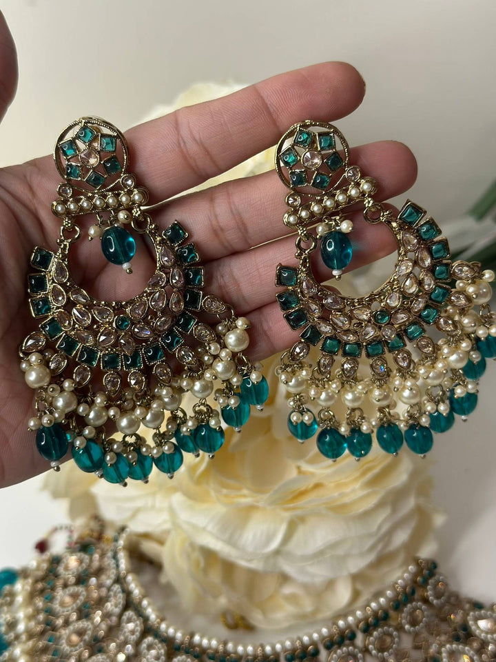 Izhaar Indian Polki Reverse AD Radium Color Necklace with Earrings Tikka/ Wedding Jewelry/ Traditional Jewelry/Wedding/Reverse AD.