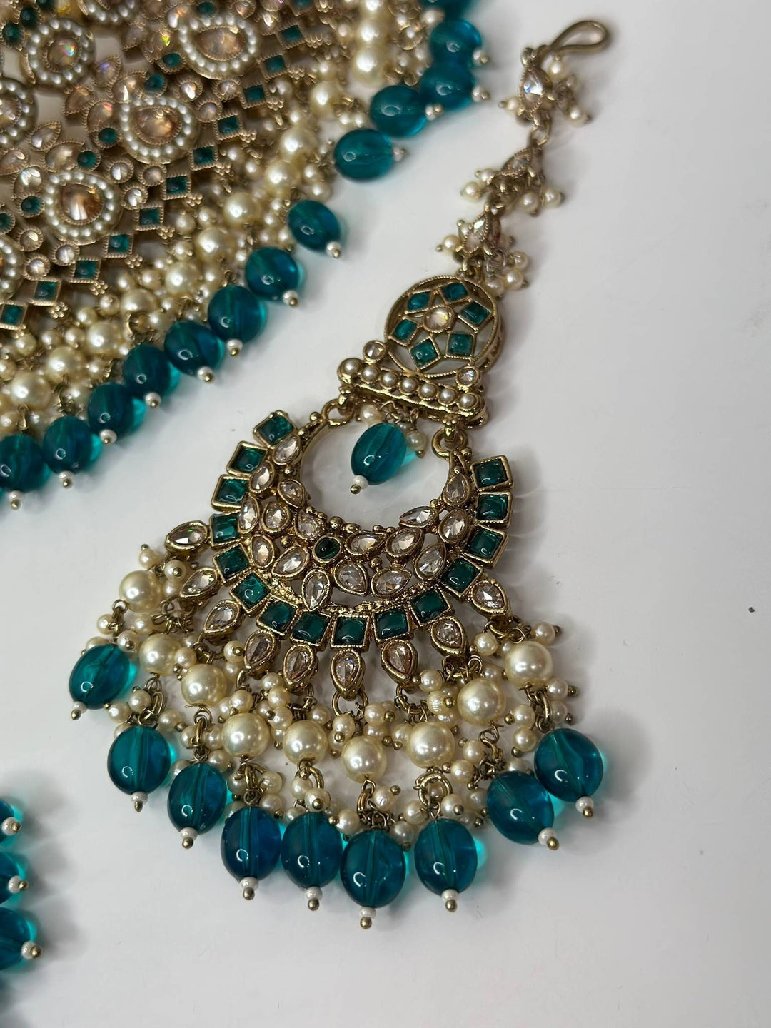 Izhaar Indian Polki Reverse AD Radium Color Necklace with Earrings Tikka/ Wedding Jewelry/ Traditional Jewelry/Wedding/Reverse AD.