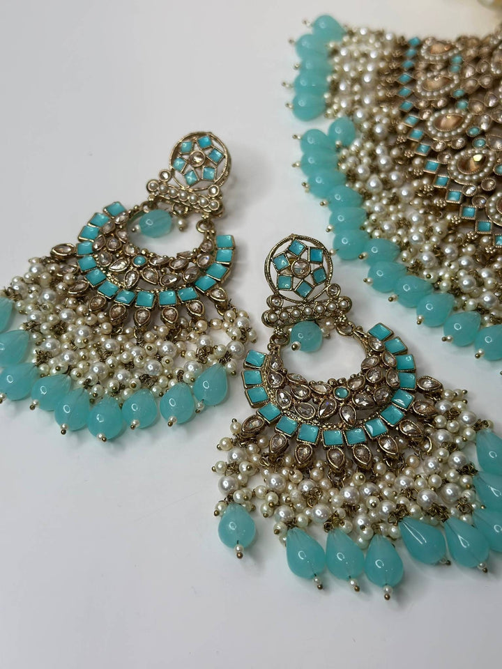 Izhaar Indian Polki Reverse AD Surf Color Necklace with Earrings Tikka/ Wedding Jewelry/ Traditional Jewelry/Wedding/Reverse AD.