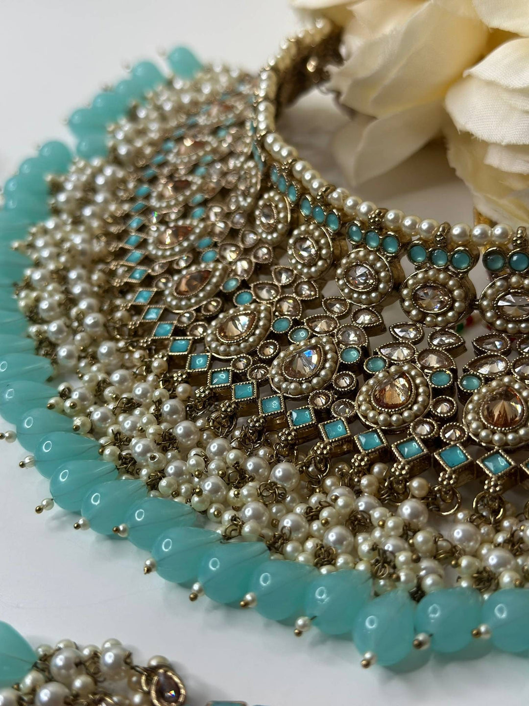 Izhaar Indian Polki Reverse AD Surf Color Necklace with Earrings Tikka/ Wedding Jewelry/ Traditional Jewelry/Wedding/Reverse AD.