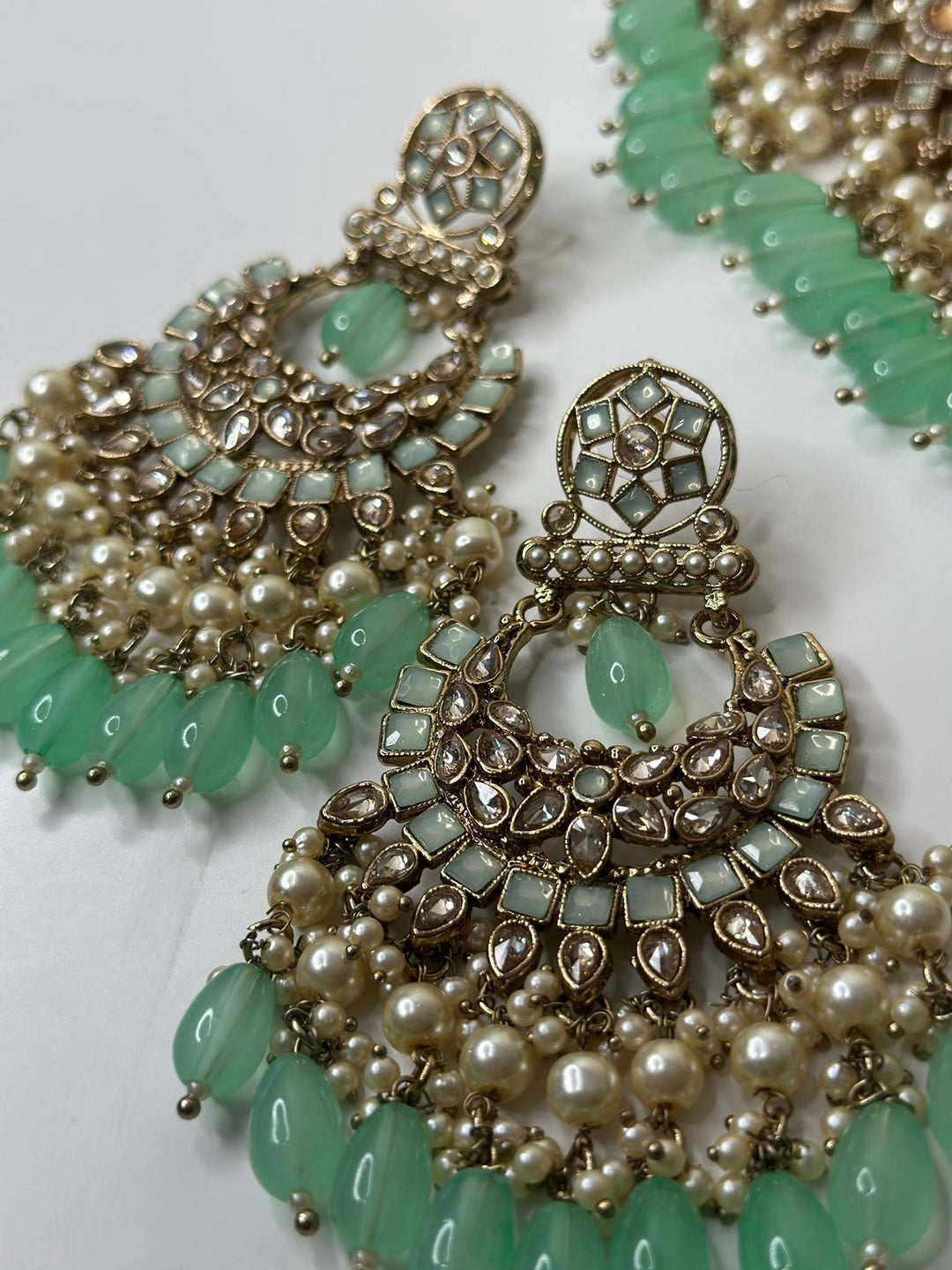 Izhaar Indian Polki Reverse AD Mint Color Necklace with Earrings Tikka/ Wedding Jewelry/ Traditional Jewelry/Wedding/Reverse AD.