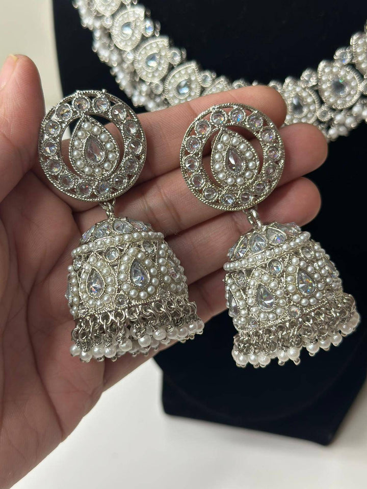 Izhaar Indian Polki Reverse AD White Color Necklace with Earrings Tikka/ Wedding Jewelry/ Traditional Jewelry/Wedding/Reverse AD/Choker Set.