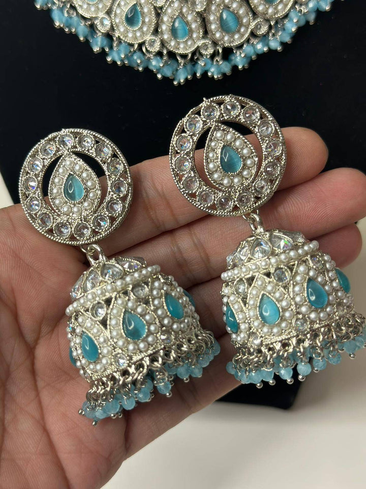Izhaar flexible Polki Reverse AD Surf Color Necklace with Earrings Tikka/Wedding Jewelry/Traditional Jewelry/Wedding/Reverse AD/Choker Set.