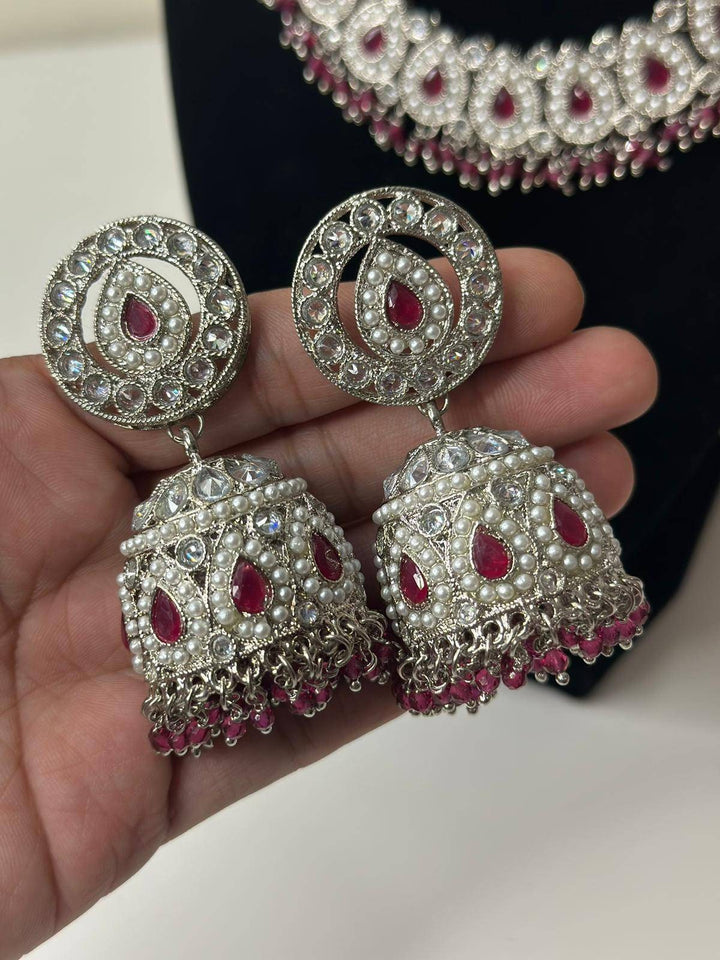 Izhaar flexible Polki Reverse AD Pink Color Necklace with Earrings Tikka/Wedding Jewelry/Traditional Jewelry/Wedding/Reverse AD/Choker Set.