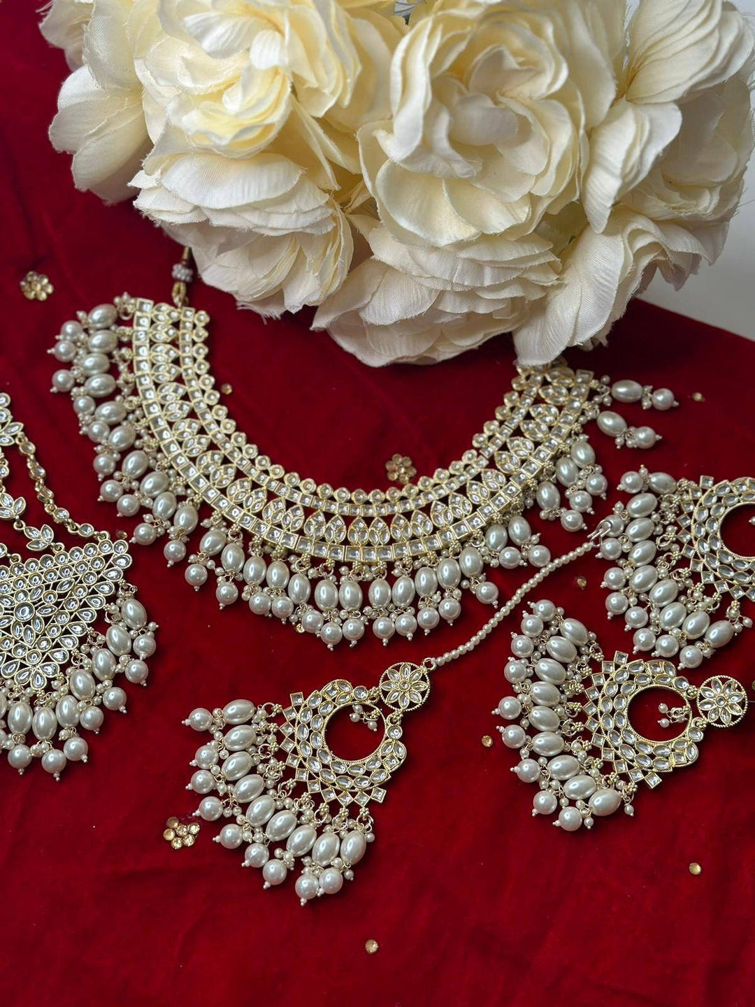 Izhaar Indian Polki Kundan Necklace with Passa And Earrings Tikka / Wedding Jewelry/ Traditional Jewelry/ Bollywood set/ Indian Wedding Set.