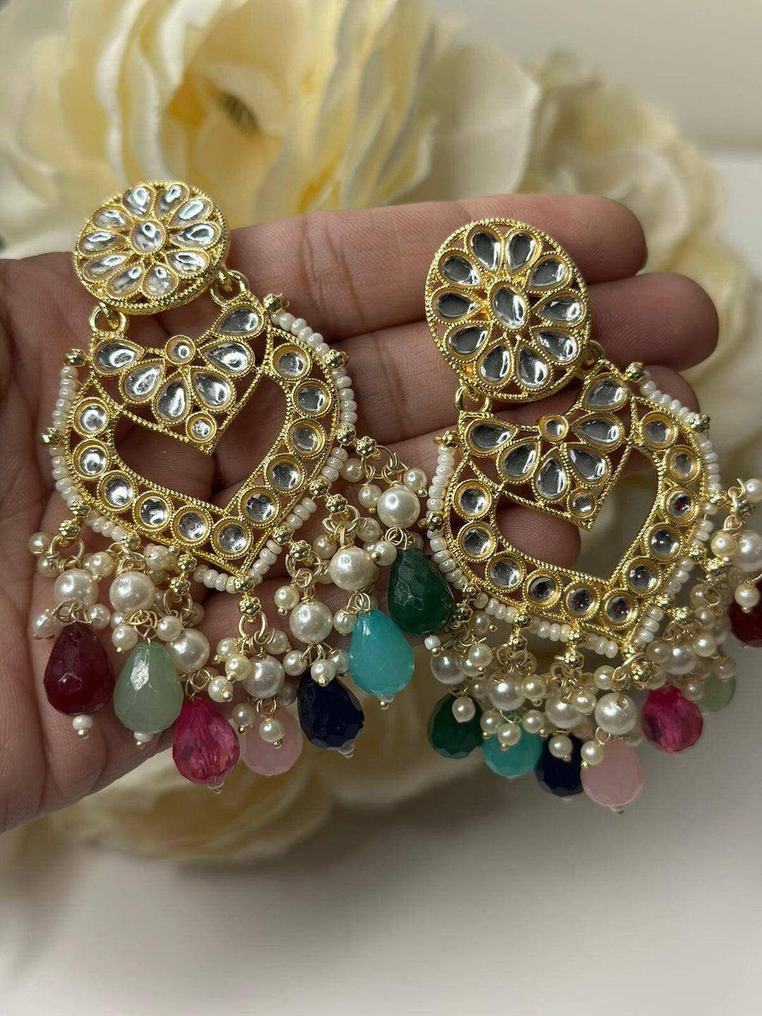 Izhaar Indian Multi Color Polki Kundan Necklace with Earrings Tikka /Wedding Jewelry/ Traditional Jewelry/Bollywood set/Indian Wedding Set.