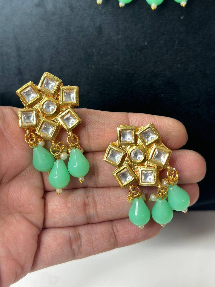 Izhaar Indian Mint Color Polki Kundan Necklace with Earrings Tikka /WeddingJewelry/ Traditional Jewelry/Bollywood set/Indian Wedding Set.