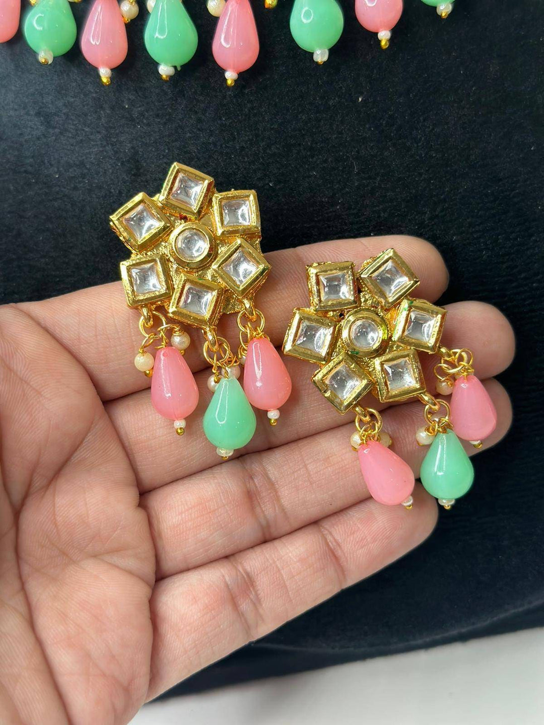 Izhaar Indian Multi Color Polki Kundan Necklace with Earrings Tikka /WeddingJewelry/ Traditional Jewelry/Bollywood set/Indian Wedding Set.