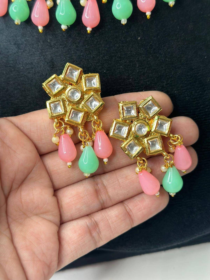 Izhaar Indian Multi Color Polki Kundan Necklace with Earrings Tikka /WeddingJewelry/ Traditional Jewelry/Bollywood set/Indian Wedding Set.