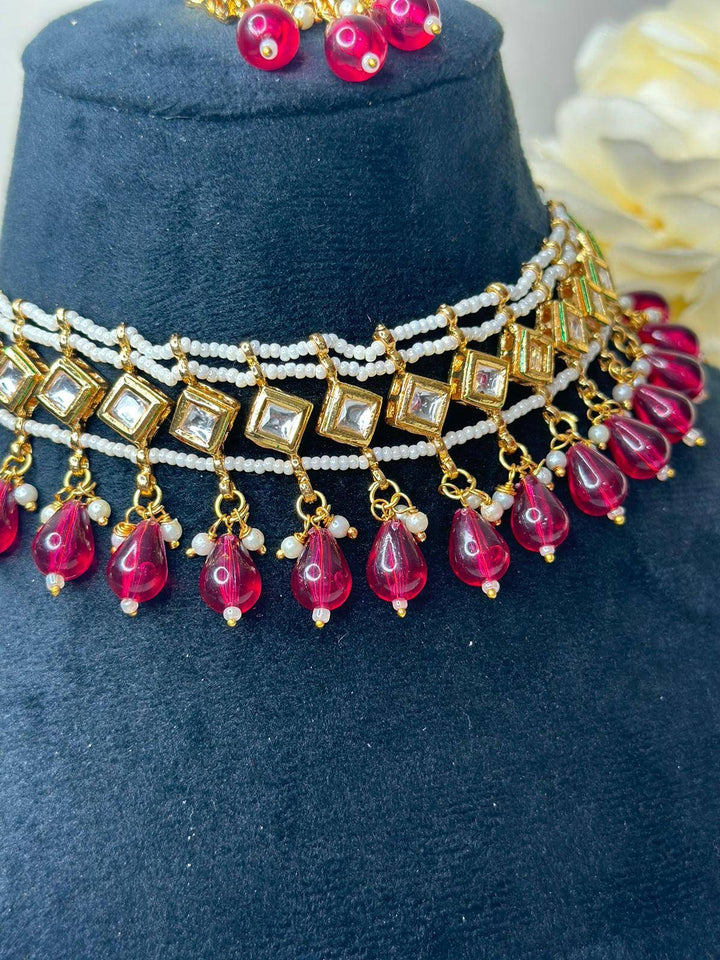 Izhaar Indian Pink Color Polki Kundan Necklace with Earrings Tikka /WeddingJewelry/ Traditional Jewelry/Bollywood set/Indian Wedding Set.
