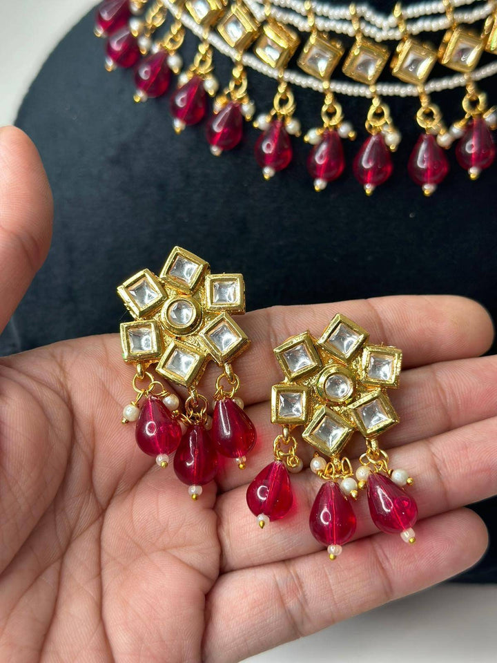 Izhaar Indian Pink Color Polki Kundan Necklace with Earrings Tikka /WeddingJewelry/ Traditional Jewelry/Bollywood set/Indian Wedding Set.