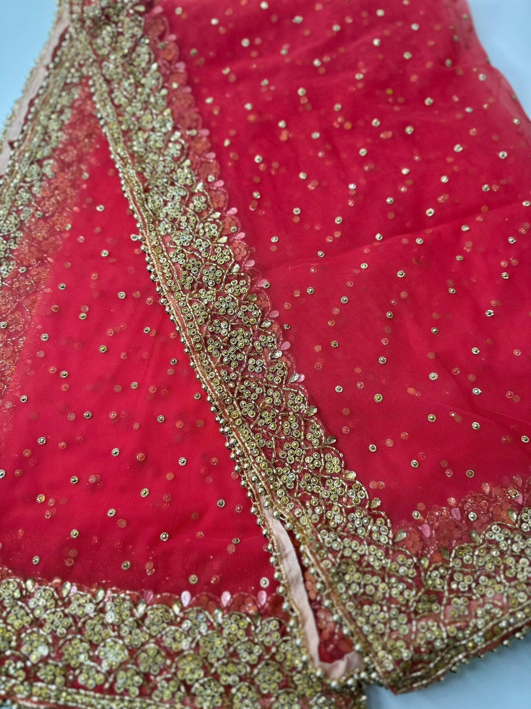Traditional Red Embroidered  Zari Work Bridal Dupatta