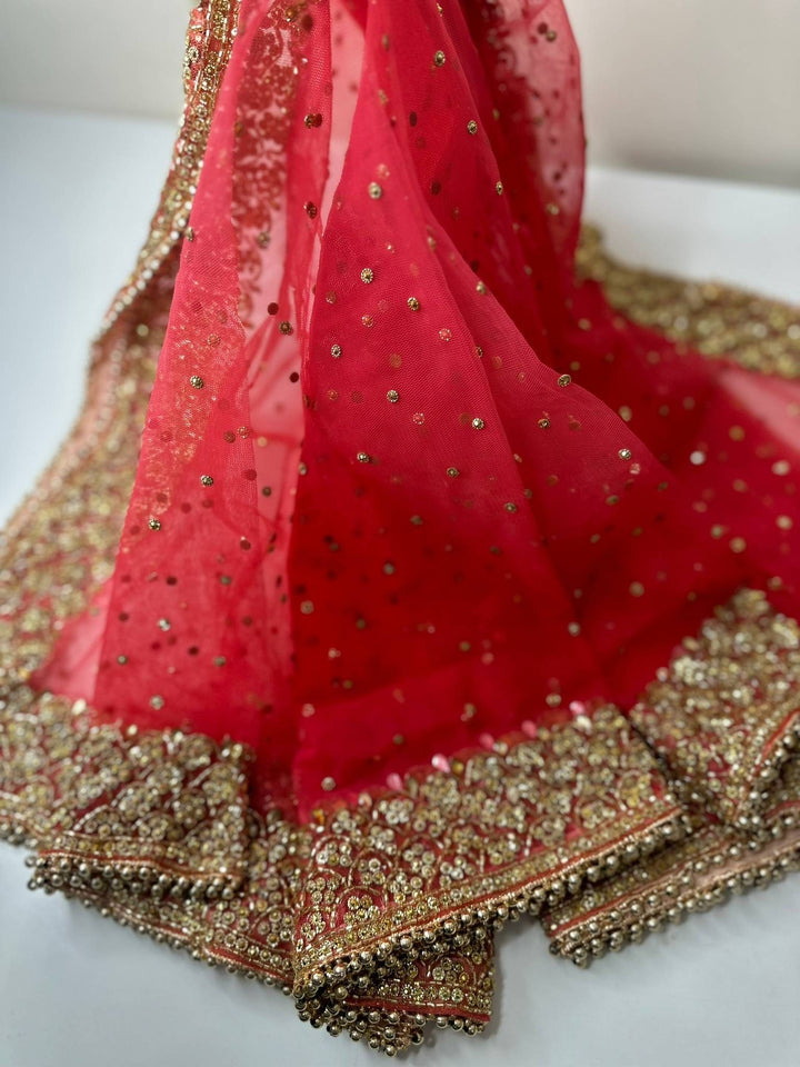 Traditional Red Embroidered  Zari Work Bridal Dupatta