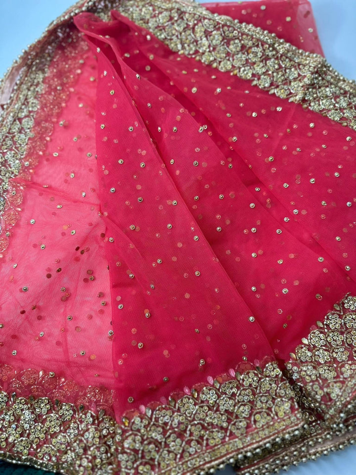 Traditional Red Embroidered  Zari Work Bridal Dupatta