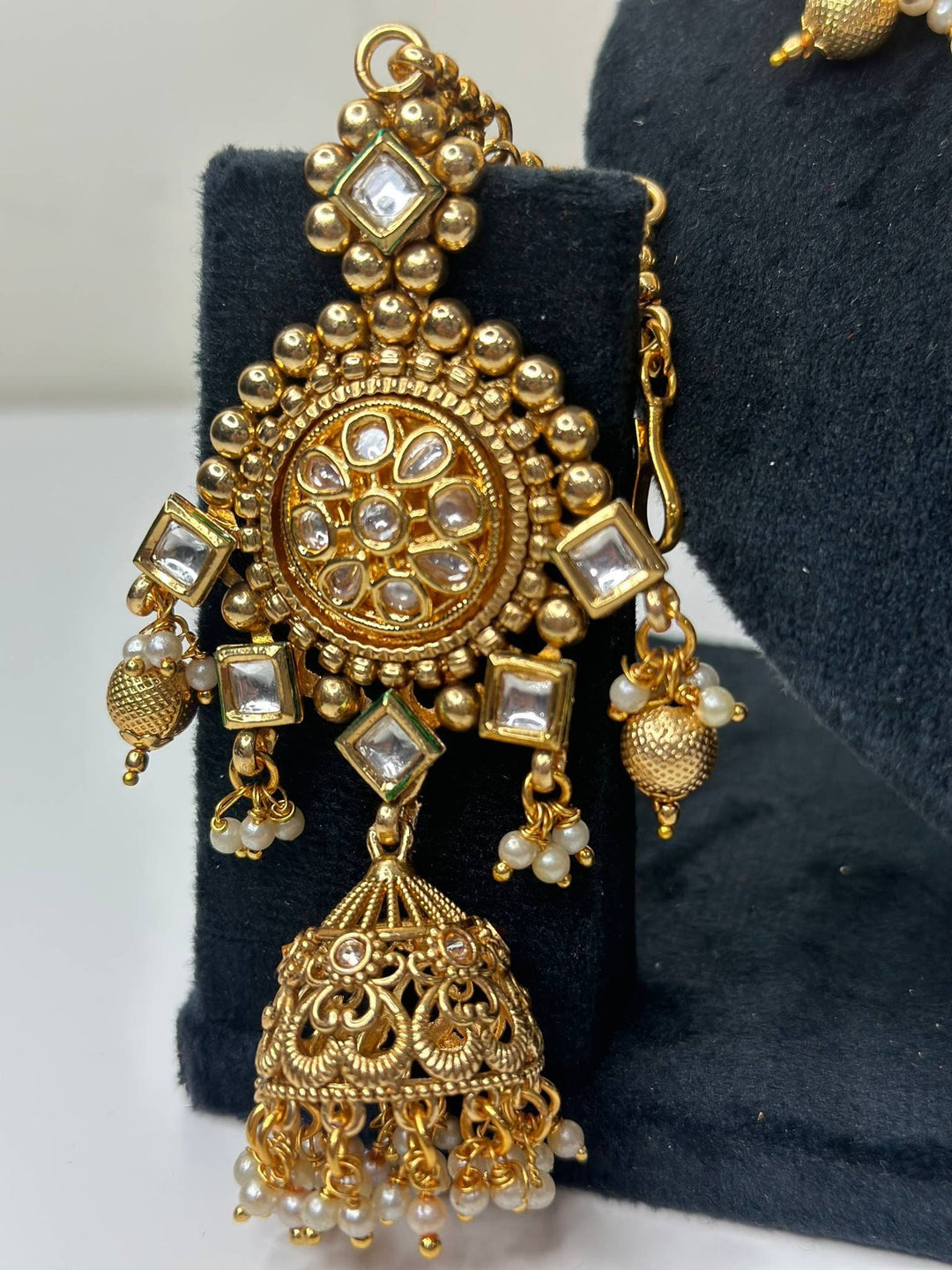 Izhaar AD Polki Kundan Necklace with Earrings Tikka / Wedding Jewelry/ Traditional Jewelry/ Bollywood set/ Indian Pakistani wedding set