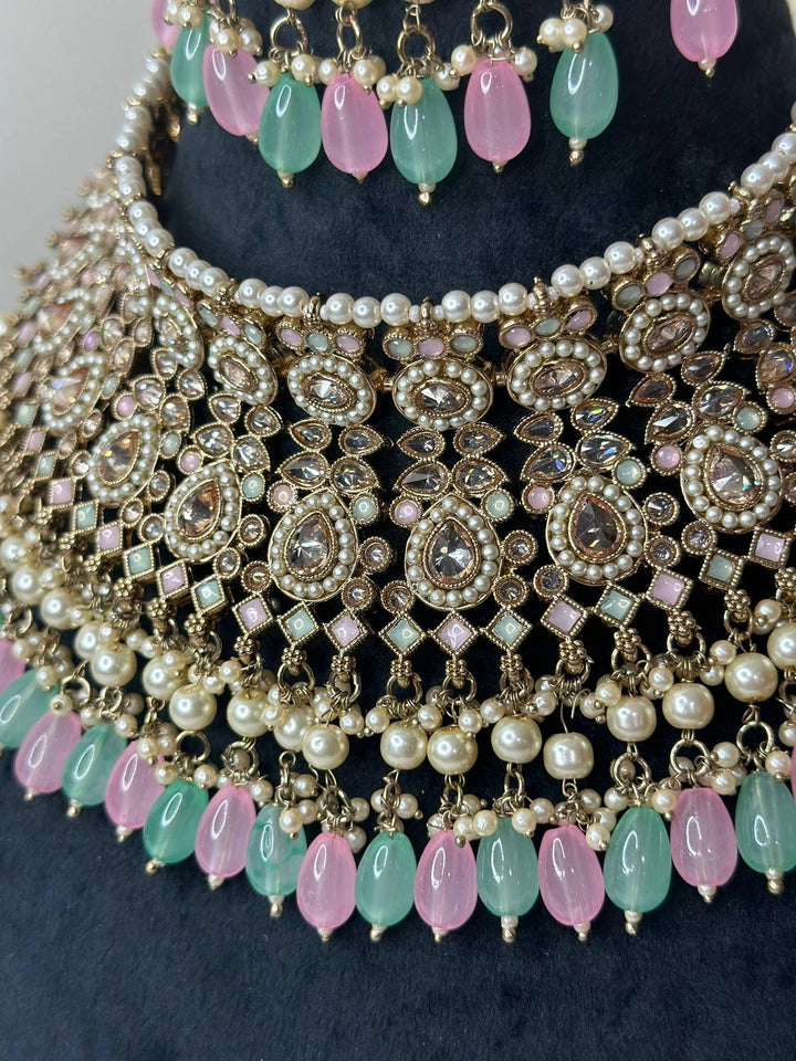 Izhaar Indian Polki Reverse AD Multi Color Necklace with Earrings Tikka/ Wedding Jewelry/ Traditional Jewelry/Wedding/Reverse AD.
