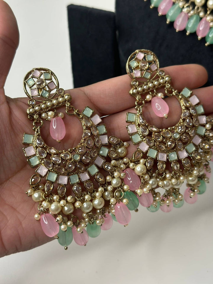 Izhaar Indian Polki Reverse AD Multi Color Necklace with Earrings Tikka/ Wedding Jewelry/ Traditional Jewelry/Wedding/Reverse AD.