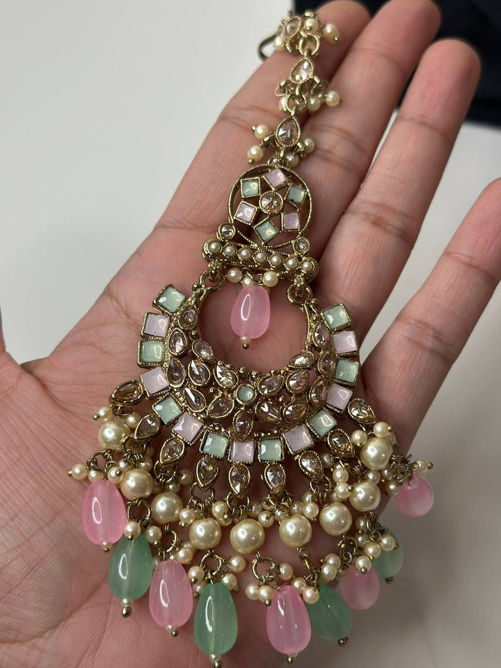 Izhaar Indian Polki Reverse AD Multi Color Necklace with Earrings Tikka/ Wedding Jewelry/ Traditional Jewelry/Wedding/Reverse AD.