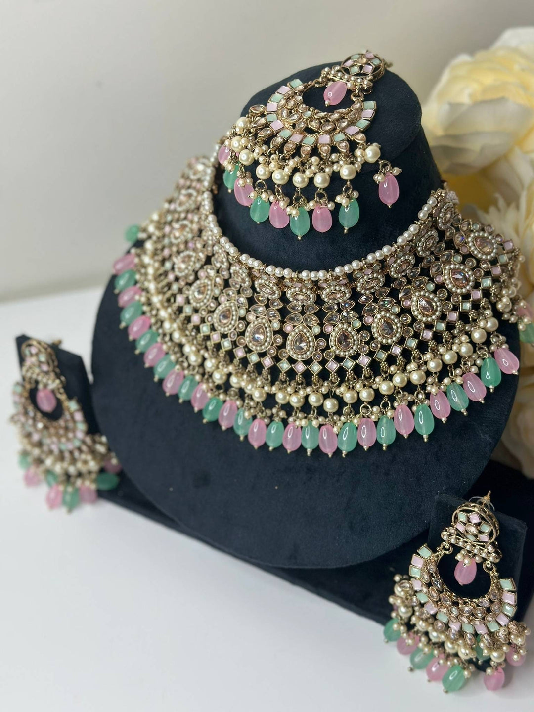 Izhaar Indian Polki Reverse AD Multi Color Necklace with Earrings Tikka/ Wedding Jewelry/ Traditional Jewelry/Wedding/Reverse AD.
