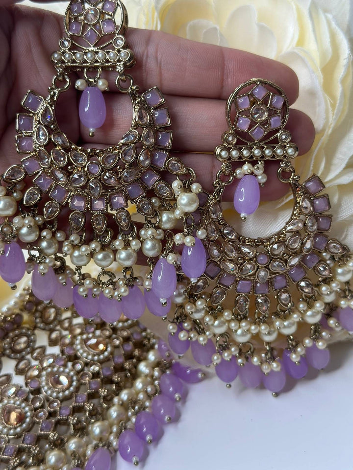 Izhaar Indian Polki Reverse AD Purple Color Necklace with Earrings Tikka/ Wedding Jewelry/ Traditional Jewelry/Wedding/Reverse AD.
