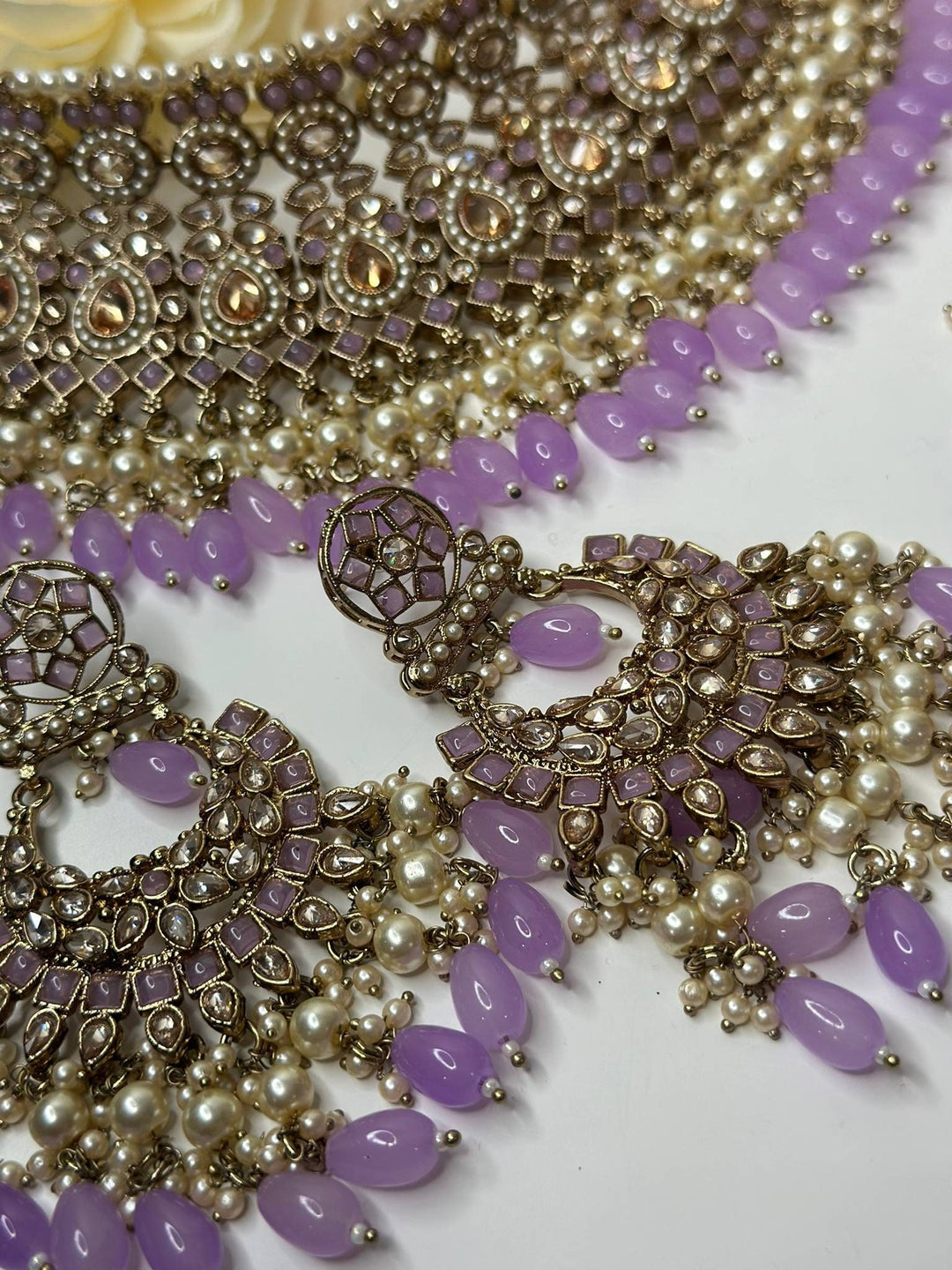 Izhaar Indian Polki Reverse AD Purple Color Necklace with Earrings Tikka/ Wedding Jewelry/ Traditional Jewelry/Wedding/Reverse AD.