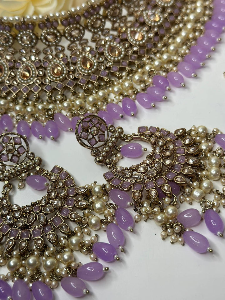 Izhaar Indian Polki Reverse AD Purple Color Necklace with Earrings Tikka/ Wedding Jewelry/ Traditional Jewelry/Wedding/Reverse AD.