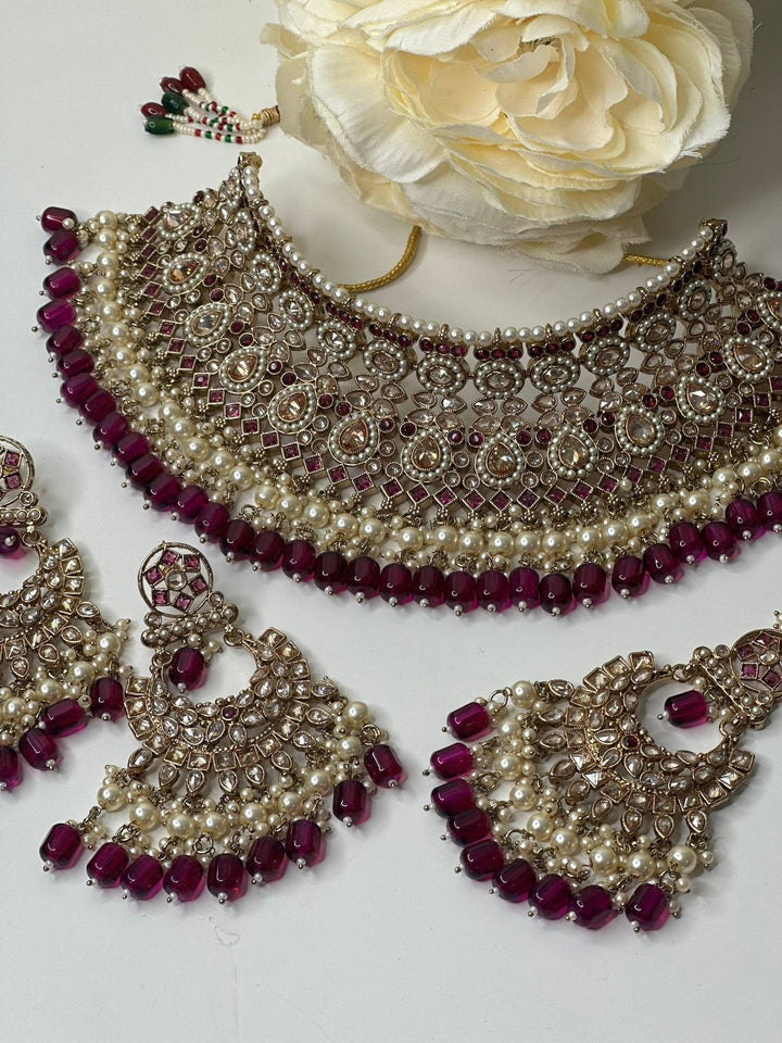Izhaar Indian Polki Reverse AD Pink Color Necklace with Earrings Tikka/ Wedding Jewelry/ Traditional Jewelry/Wedding/Reverse AD.