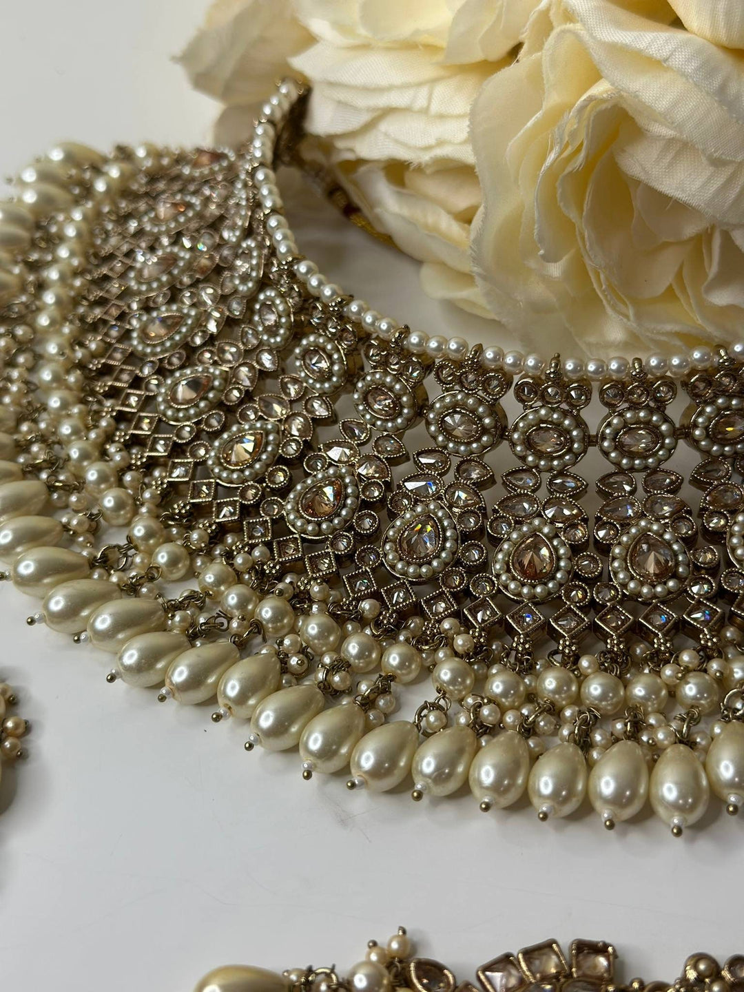 Izhaar Indian Polki Reverse AD Golden Color Necklace with Earrings Tikka/ Wedding Jewelry/ Traditional Jewelry/Wedding/Reverse AD.