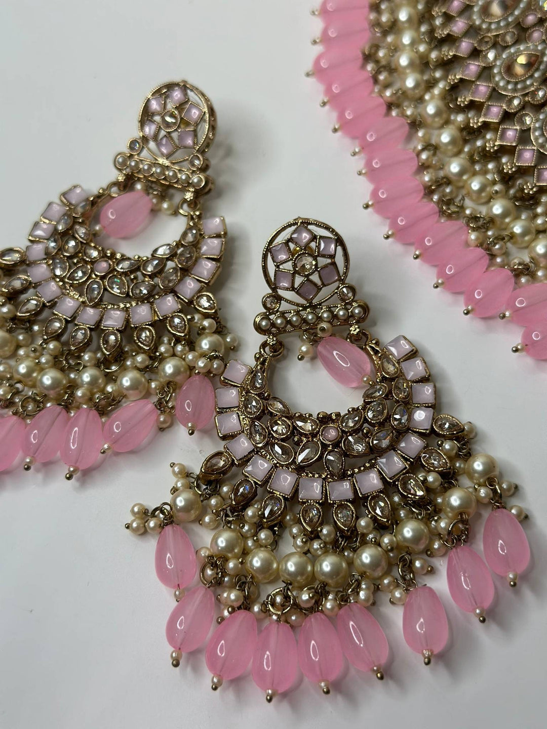 Izhaar Indian Polki Reverse AD L. Pink Color Necklace with Earrings Tikka/ Wedding Jewelry/ Traditional Jewelry/Wedding/Reverse AD.