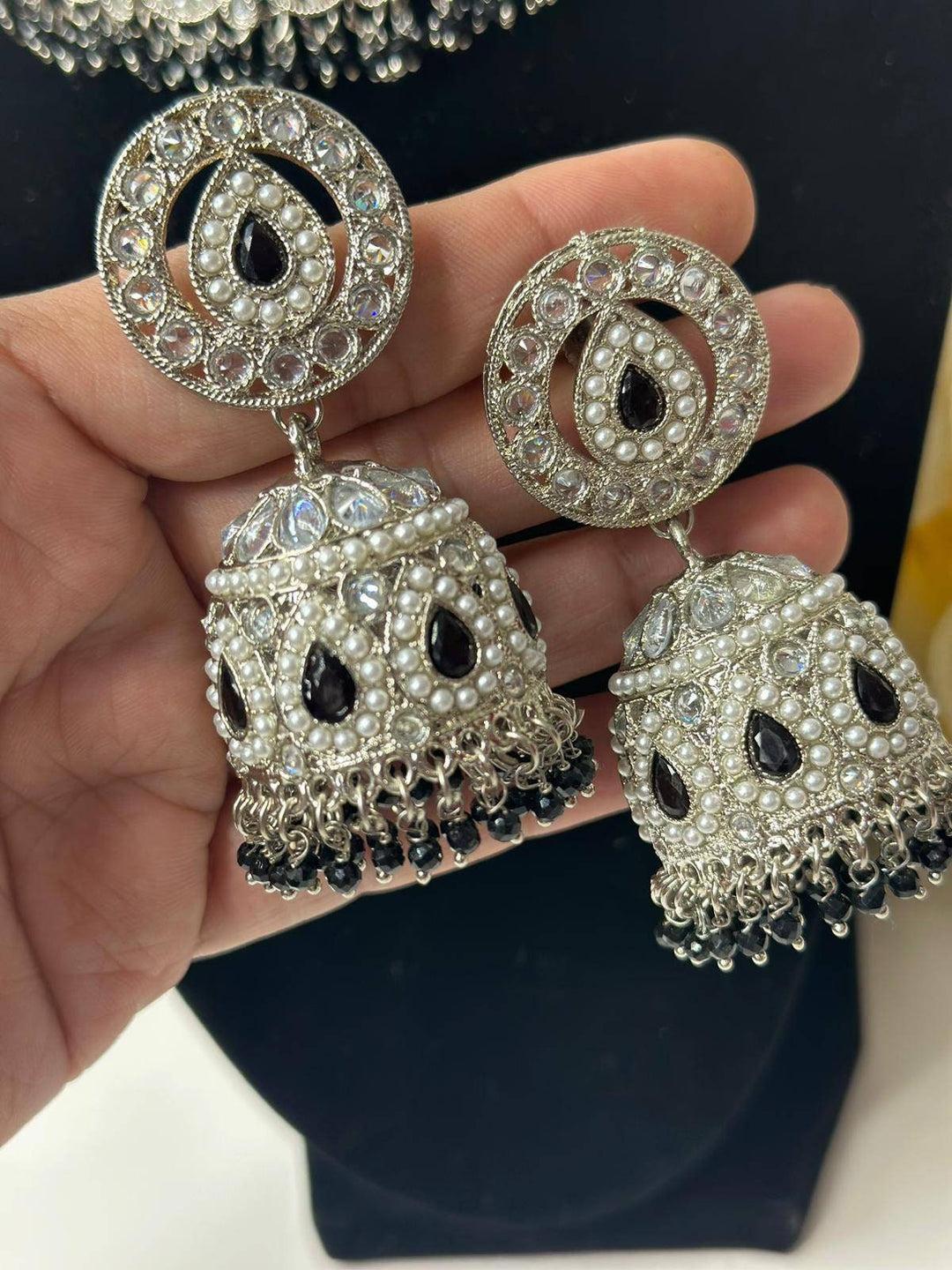 Izhaar Indian Polki Reverse AD Black Color Necklace with Earrings Tikka/ Wedding Jewelry/ Traditional Jewelry/Wedding/Reverse AD/Choker Set.