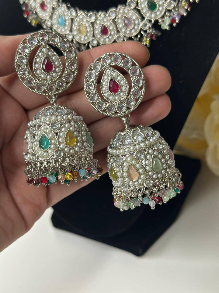 Izhaar Indian Polki Reverse AD Multi Color Necklace with Earrings Tikka/ Wedding Jewelry/ Traditional Jewelry/Wedding/Reverse AD/Choker Set.