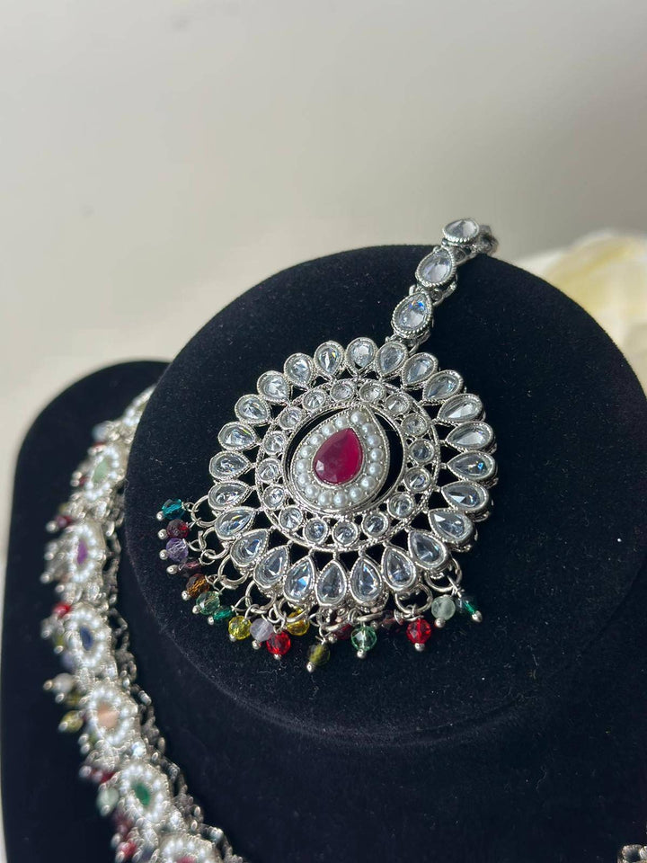 Izhaar Indian Polki Reverse AD Multi Color Necklace with Earrings Tikka/ Wedding Jewelry/ Traditional Jewelry/Wedding/Reverse AD/Choker Set.