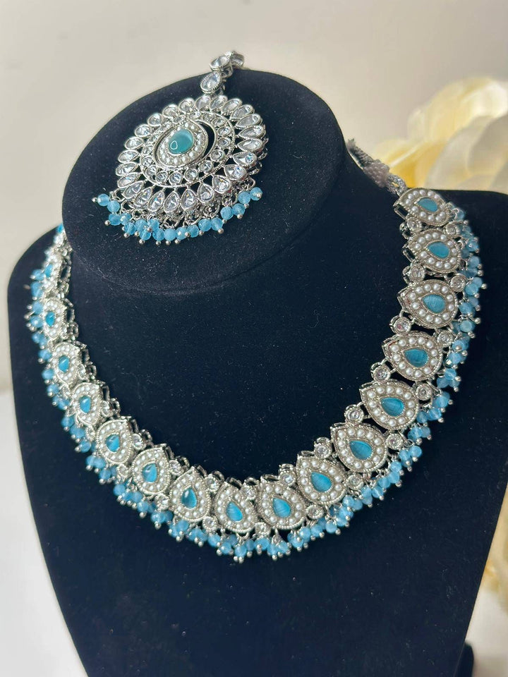 Izhaar flexible Polki Reverse AD Surf Color Necklace with Earrings Tikka/Wedding Jewelry/Traditional Jewelry/Wedding/Reverse AD/Choker Set.