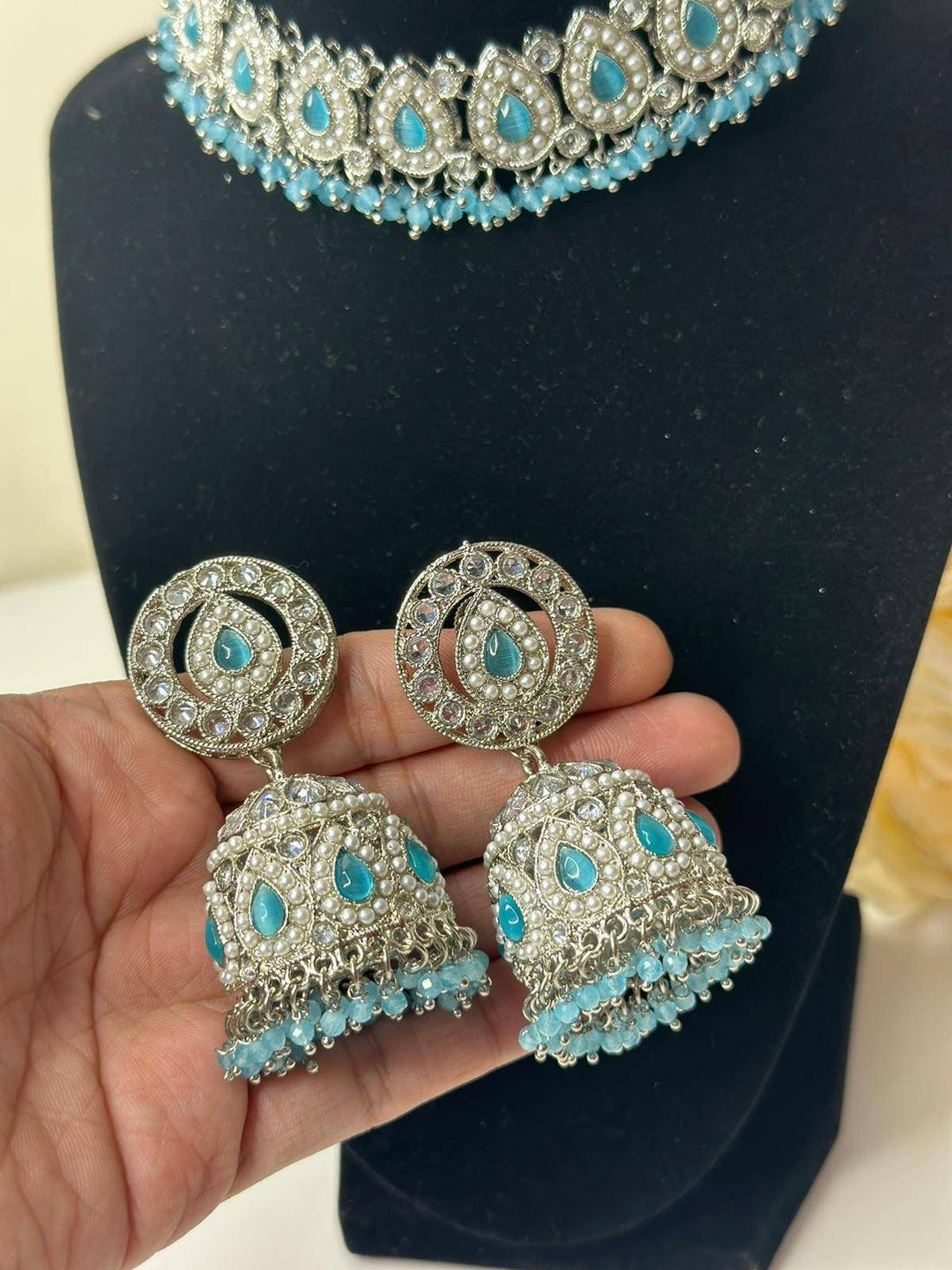 Izhaar flexible Polki Reverse AD Surf Color Necklace with Earrings Tikka/Wedding Jewelry/Traditional Jewelry/Wedding/Reverse AD/Choker Set.