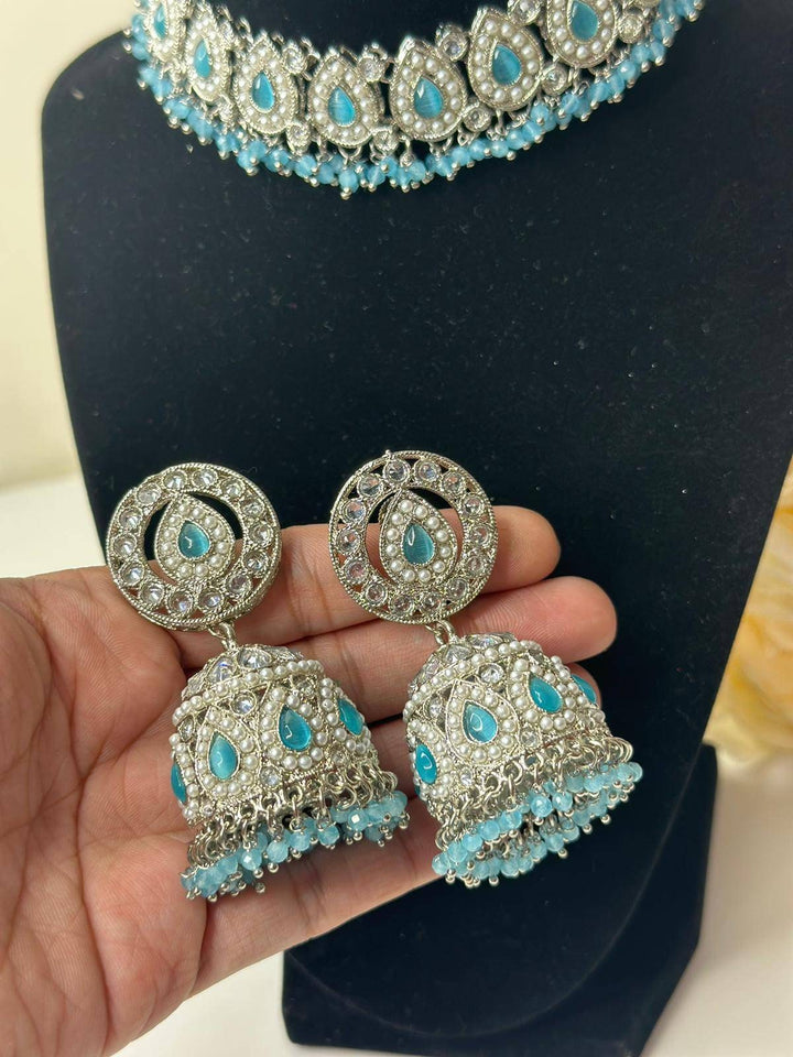 Izhaar flexible Polki Reverse AD Surf Color Necklace with Earrings Tikka/Wedding Jewelry/Traditional Jewelry/Wedding/Reverse AD/Choker Set.